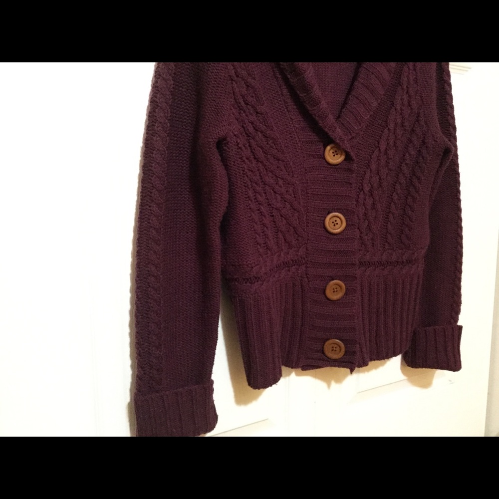 Express Women's Burgundy Cable Knit Shawl Collar Cardigan - Picture 2 of 4